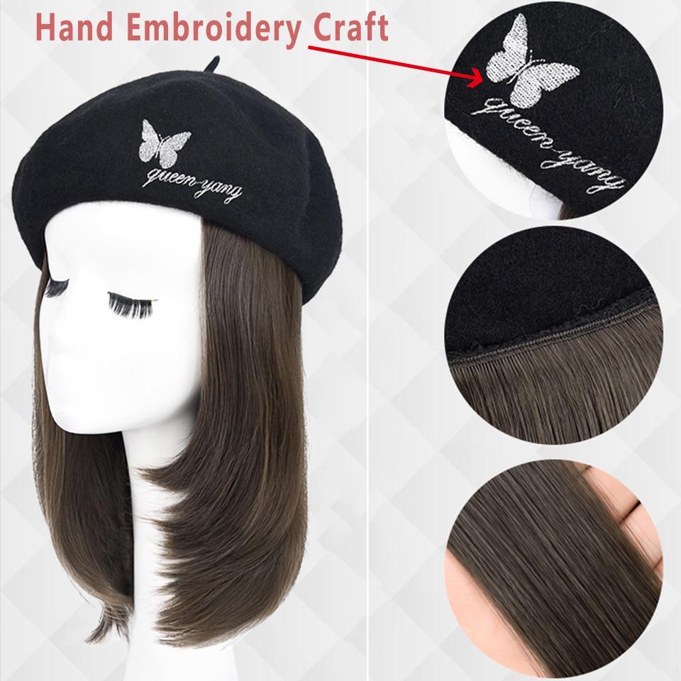 LUPU Берет-шляпа, парики для женщин, синтетический парик «боб», черная шляпа, парики, шапка с волосами, естественное соединение, термостойкие волосы