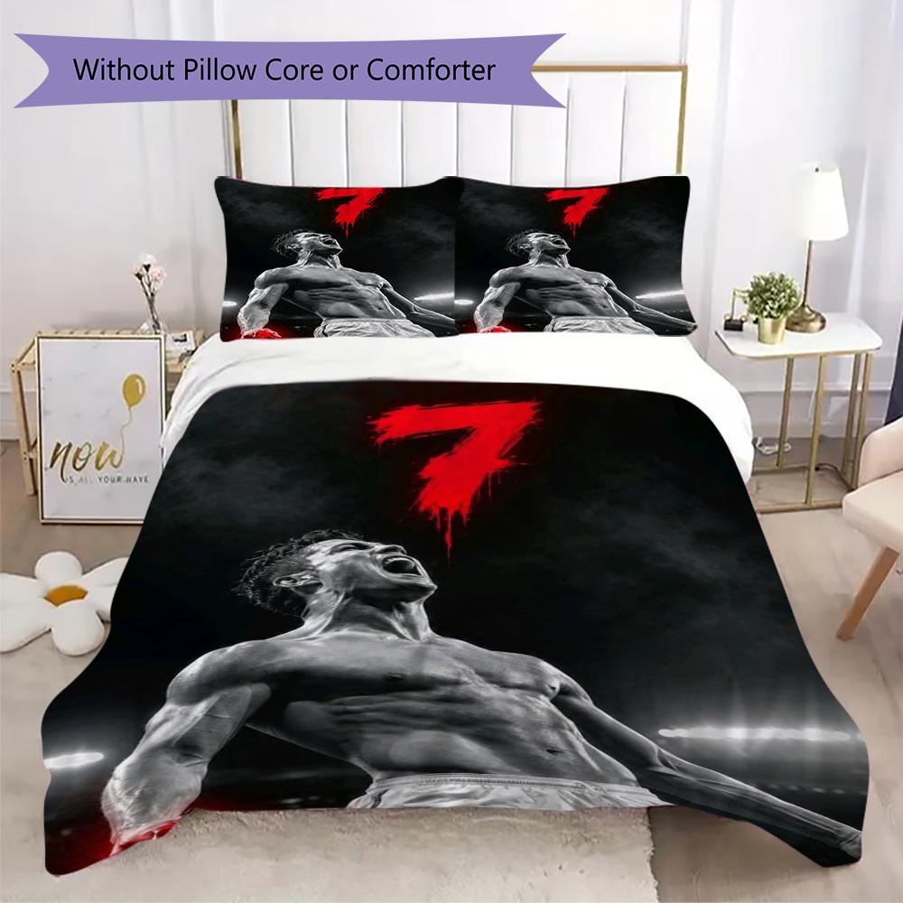 C Ronaldo Pattern Bedding uilt Set uilt Cover Pillowcase Home Decoration Birthday Gift (1 * duvet cover + 2 * pillowcase without core)