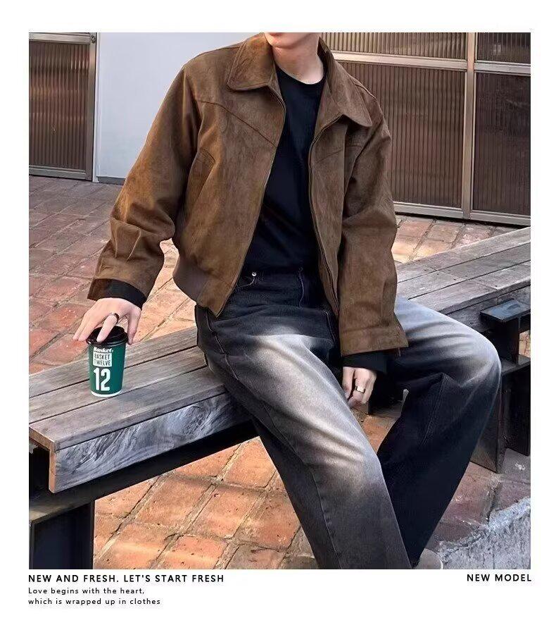 Мужская замшевая куртка на молнии с лацканами в корейском стиле - Осенне-зимний тренд в стиле Гонконга