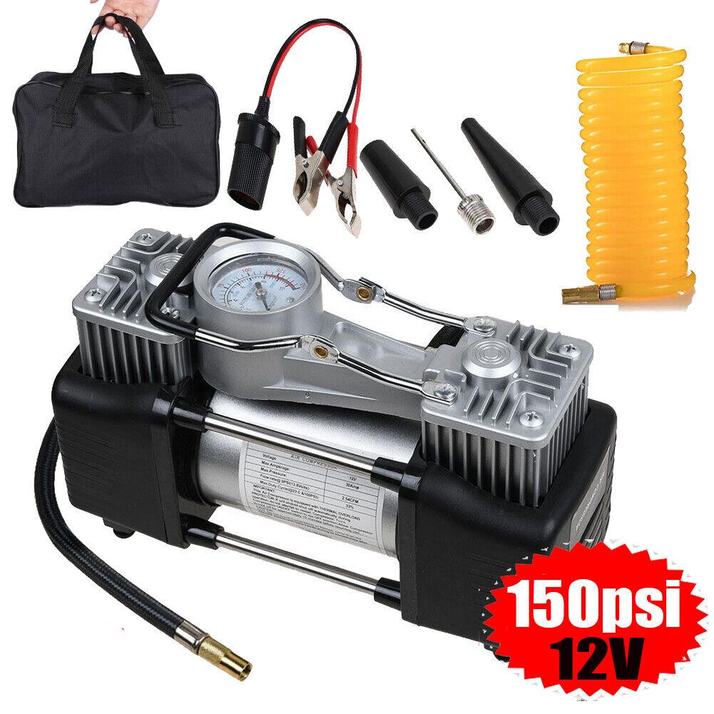 150psi автомобильный воздушный компрессор насос DC 12V двухцилиндровый автомобильный шиномонтажный насос с манометром пористый автомобильный металлический воздушный сжимаемый