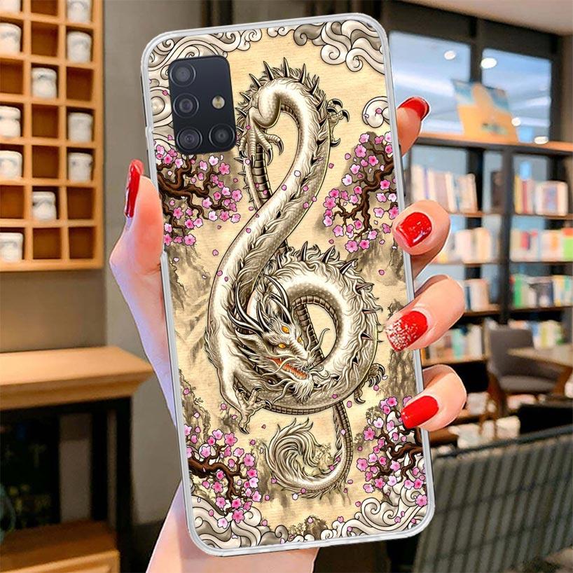 Asian Dragons Animal Tattoo Cover Phone Case For Samsung Galaxy A12 A22 A32 A52 A72 A02S Phone Case Note 20 Ultra 10 S10 Plus A5