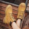 Модные ботинки из натуральной кожи без/с мехом, устойчивые мотоциклетные ботинки, рабочие ботинки с мягкой подошвой, нескользящие желтые ботинки для мужчин и женщин