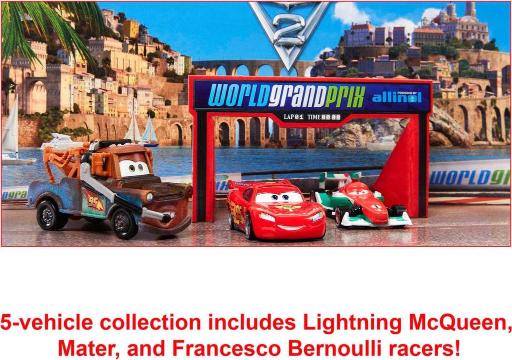 Mattel Масштабный набор Диорама Disney Pixar Тачки 2 с 5 мини-машинками 155