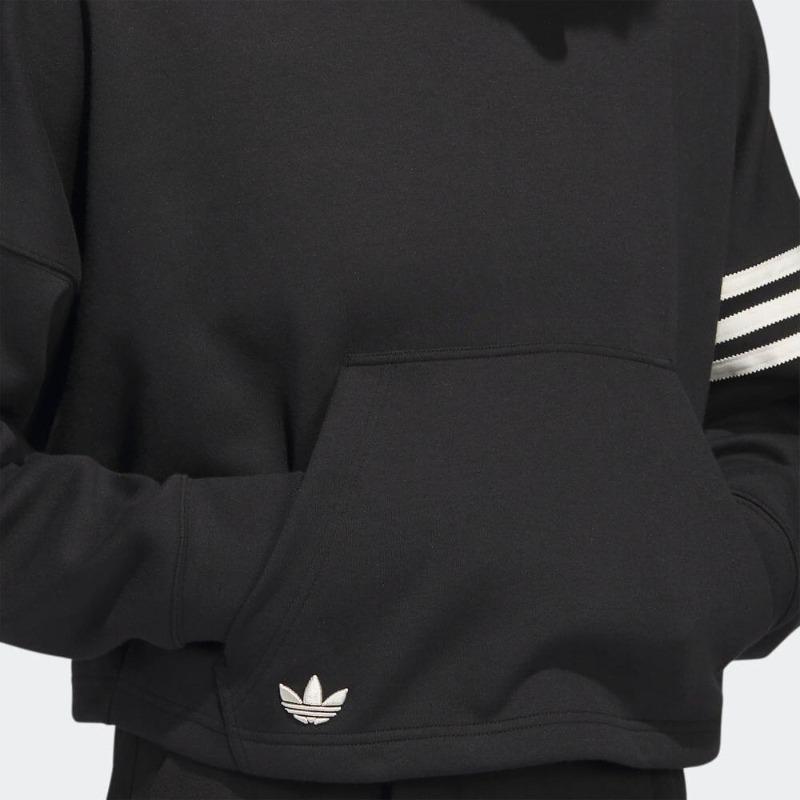 adidas Укороченная толстовка с капюшоном с принтом трилистника в полоску Originals Campus 00s, женские топы, черные IB5922