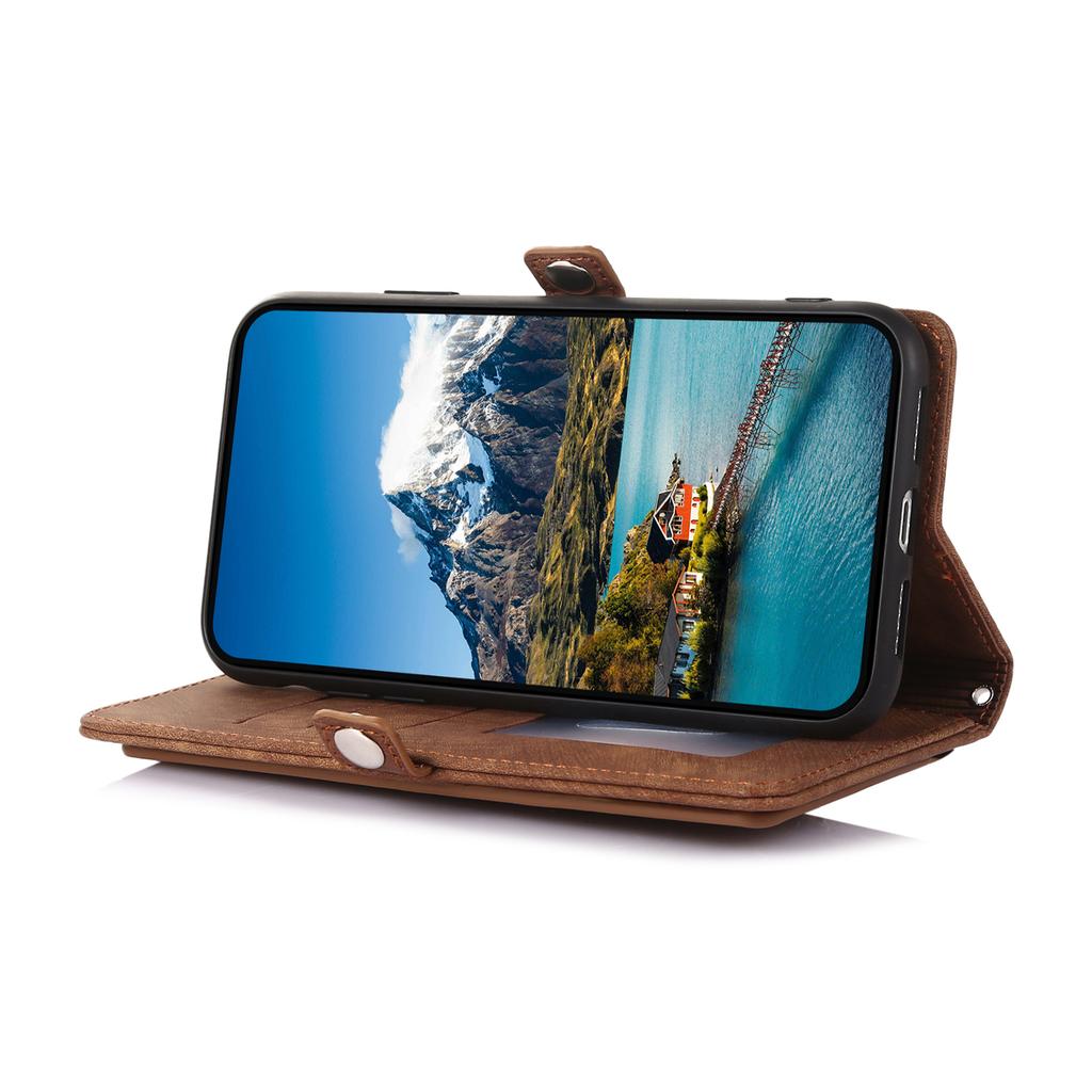 Чехол для Xiaomi 15 Pro с карманом на молнии, 9 слотами для карт, кожаный чехол для телефона из ПУ с ремешком на запястье