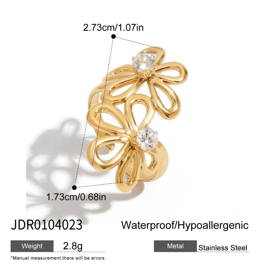 Youthway Белый Циркон Паве Металлическое Геометрическое Кольцо из Нержавеющей Стали Модное Украшение на Палец Водонепроницаемое Минималистичное Регулируемое Кольцо