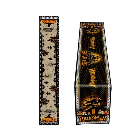 Хэллоуинская вечеринка, льняная дорожка для стола, украшение на Хэллоуин, дом, детский трюк, тыква, летучая мышь, узор, скатерть, товары для вечеринок ужасов