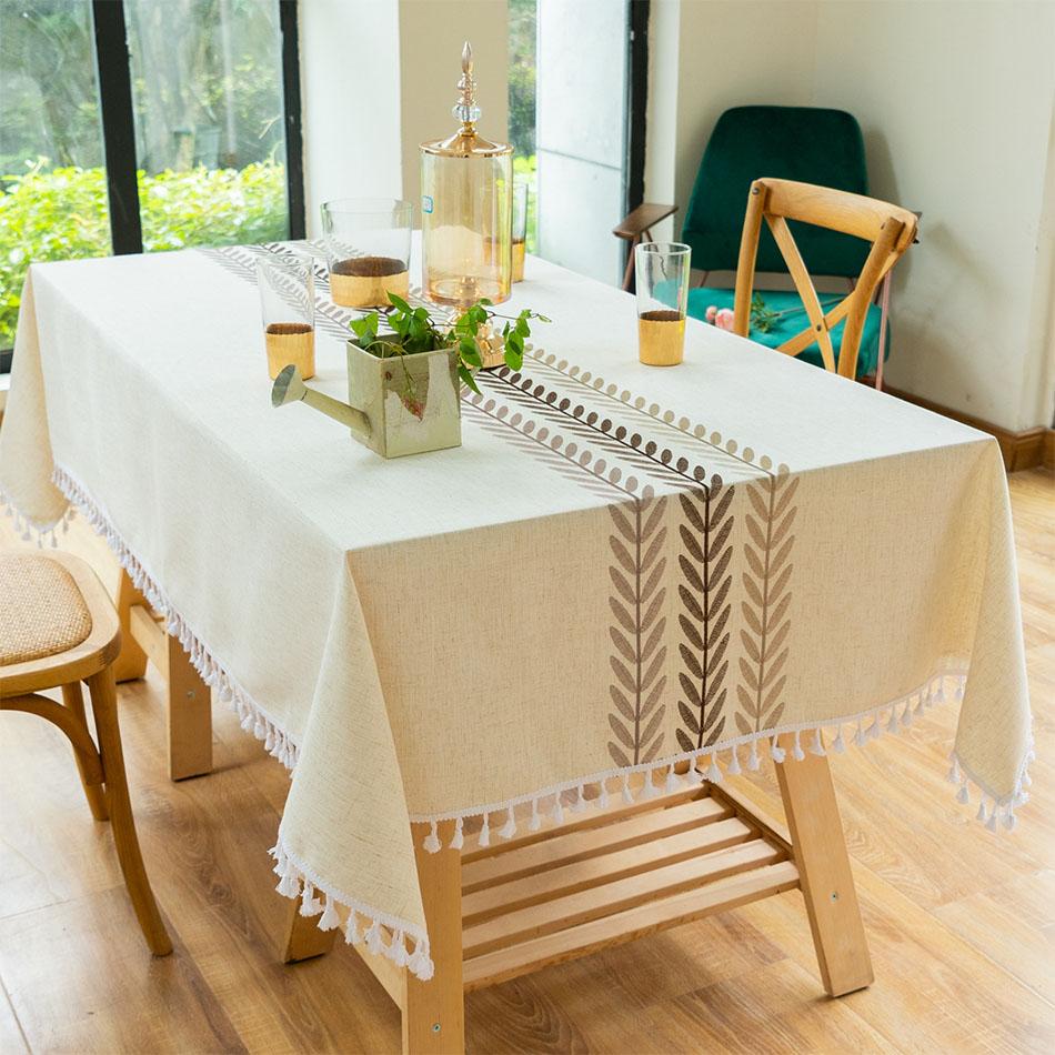 Embroidery Anglicanum Tassel Tablecloth Cotton Linen Dust Proof Table Cover For Kitchen Dining Room Home Party Tabletop Decor