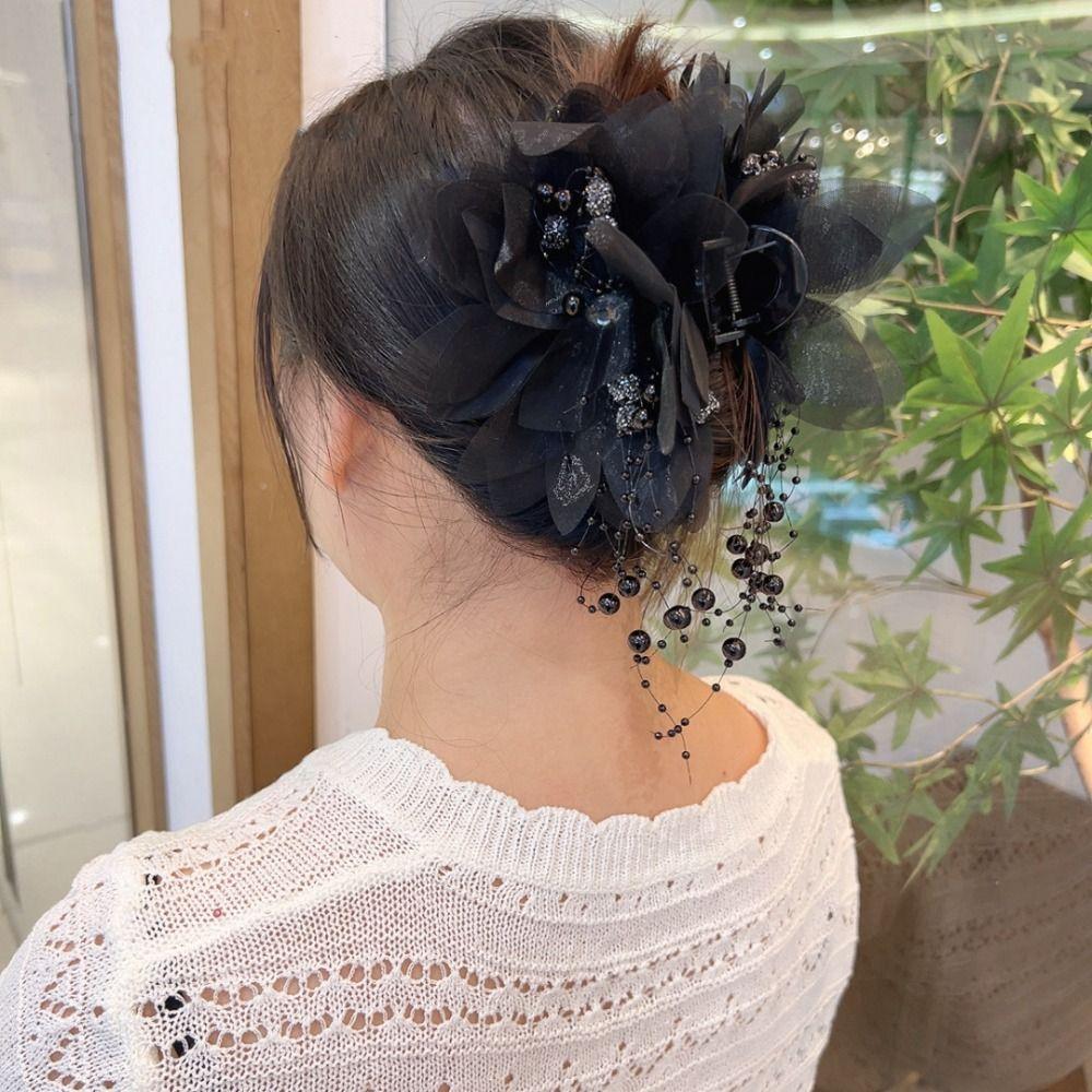 Large Hair Clip Bead Tassel Shark Clip Fashion Hairpin Grips  for Girls