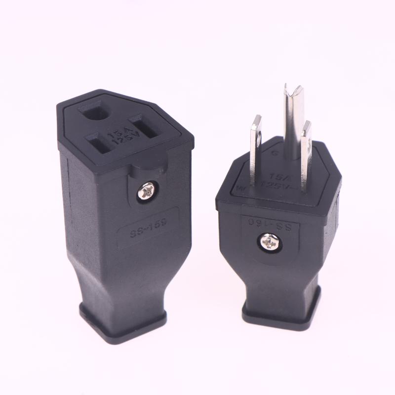 1/2 шт. Розетка питания США с тремя контактами, Электрическая розетка, Разъем переменного тока, Вилка, Черный, 125 В, 15 А, Американский разъем "мама", "папа"