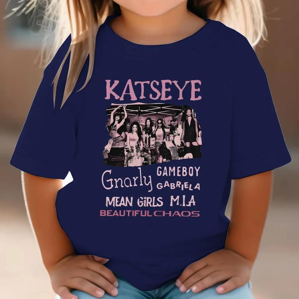 Youth Girl Streetwear Hot Katseye Print T Shirt Kids Summer Clothes Girls Short Sleeve T-Shirt Children's Fashion Tops