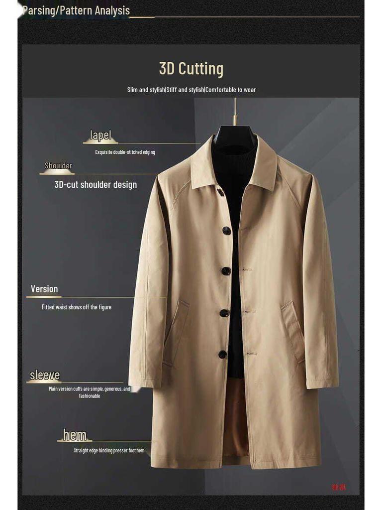 Мужской ветрозащитный плащ средней длины с лацканами: Легкая повседневная куртка свободного кроя для весны и осени