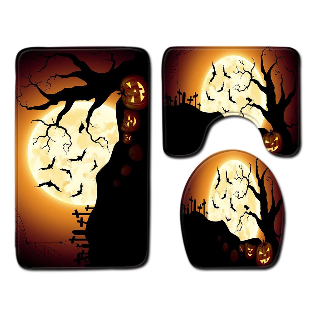 Halloween Shower Curtain Floor Mat Combination Four-Piece Set Bathroom Toilet Carpet Door Mat