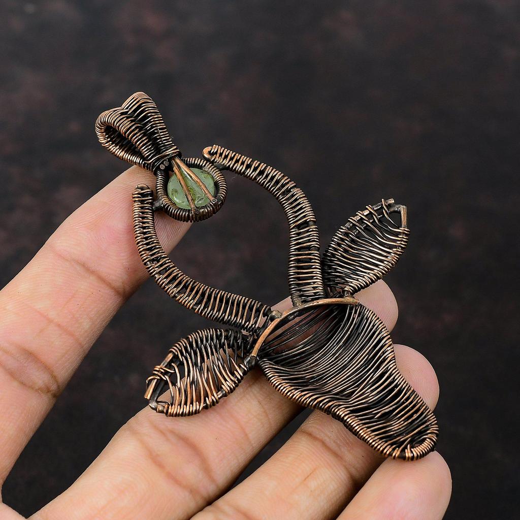 Кулон из зеленого авантюрина, обернутый медной проволокой, кулон, ювелирные изделия ручной работы, кулон с драгоценным камнем, медные украшения для подарка, очень красивый кулон с бычьим лицом