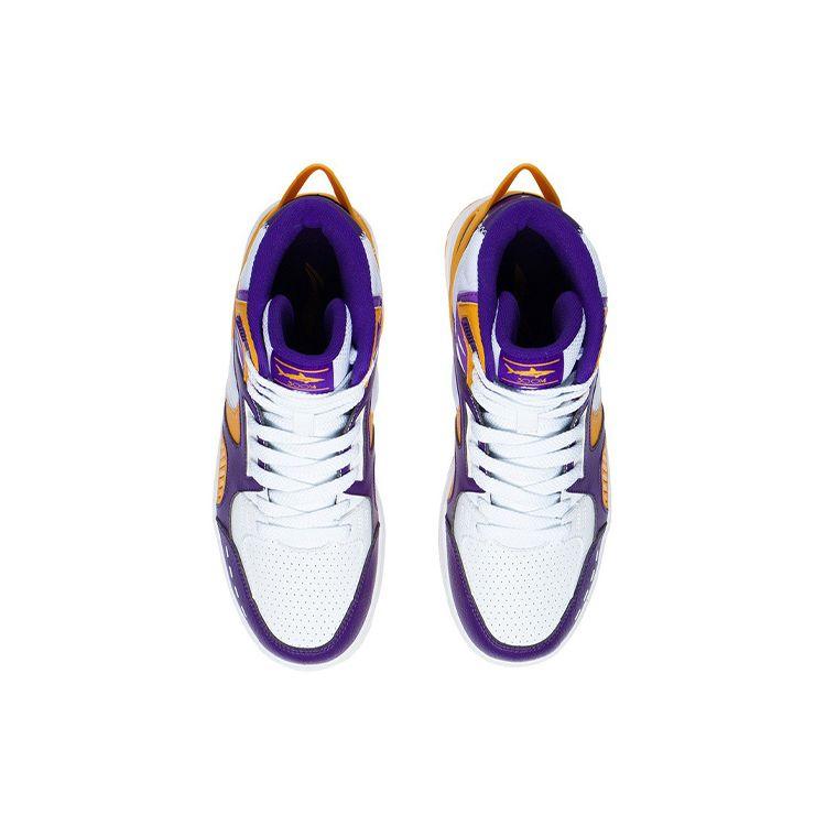 Баскетбольные кроссовки Li Ning из кожи с амортизацией, среднего размера, мужские кроссовки белого, фиолетового, оранжевого цветов ABCS063-2