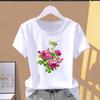 (Asian Size) Graphic Tee Casual T Clothing Sweet Flower Floral Trend Cute Print Female Casual Women's Top Fashion Short Sleeve T-shirt
