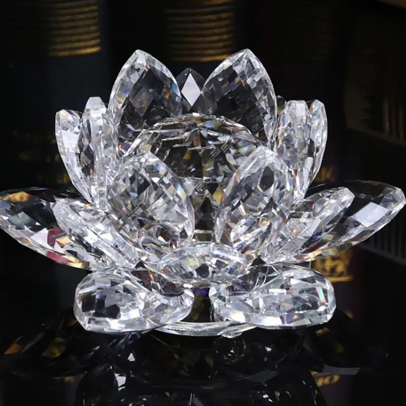 1PC Multi-Colored Glass Home Lotus Decor Exquisite Crystal Lotus Decorations Party Ornament Transparent Table Centerpiece Wedding