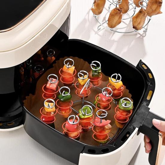 Stainless Steel Fryer Skewer Stand with Polished Edges Rustproof Dishwasher Safe Vertical Skewer Air Fryer Accessories