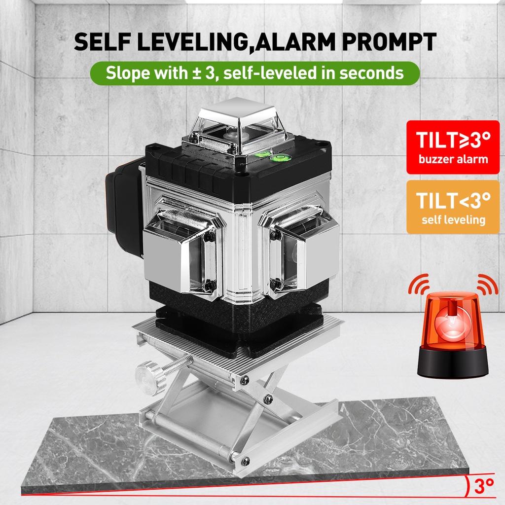 4D 16-линейный лазерный уровень, зеленая линия, самовыравнивающийся, 360° по горизонтали и вертикали, супермощный зеленый лазерный уровень, управление через приложение