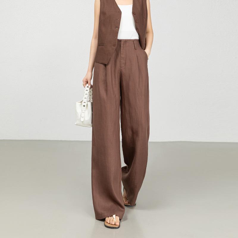 Tencel linen wide-leg pants women's summer thin loose linen pants old money wind thin casual trousers mopping the floor