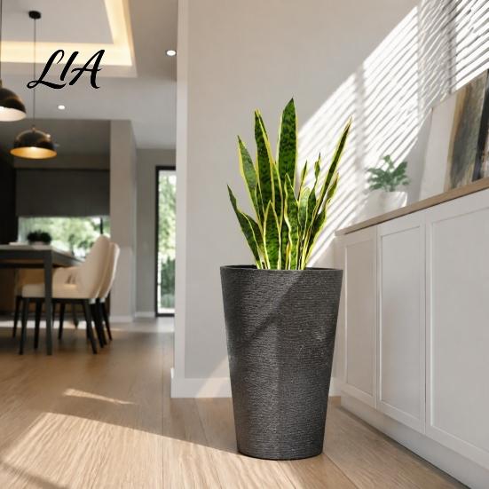 Large Capacity Planter for Tall Plants Round Flower Pot with Drainage Holes, 17 Inch Stone-Look Versatile Indoor Outdoor Greenery Container
