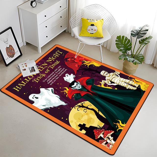 Halloween Crystal Velvet Horror Pumpkin Carpet Living Room Coffee Table Mat Bedroom Bed Blanket Bathroom Non-Slip Mat