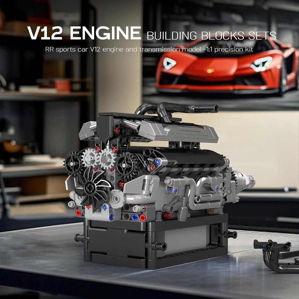 MOULD KING 10205 Technical Car Part Toys The Motorized RR Vintage Car V12 Engine Building Block Brick Kids Christmas Gift