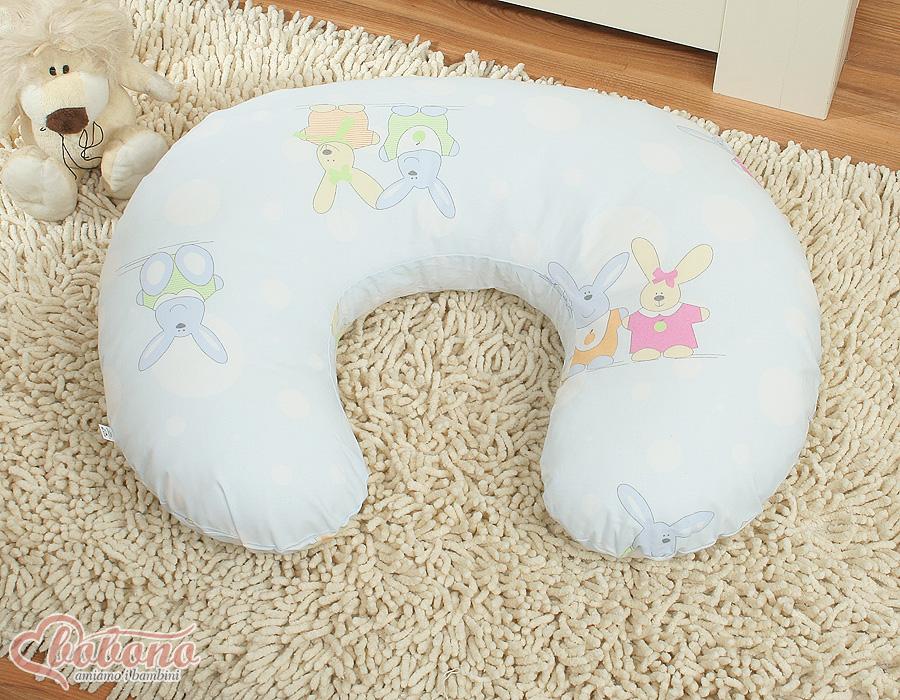 Bean-shaped Nursing Pillow + Removable Cover - Happy Blue Bunnies