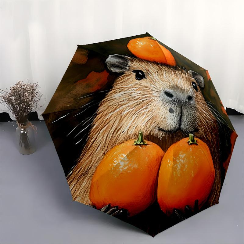 1pc Orange Capybara Automatic Opening/Closing Folding Umbrella with 8 Ribs,Portable Sunshade Umbrella Birthday and Holiday gifts yy251231078