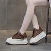 Fashion 2025 New 6.5cm Lace-up Genuine Leather Flat Platform Sneaker Increase Shoes Woman High Top Short Boots Spell Color Trend Shoes