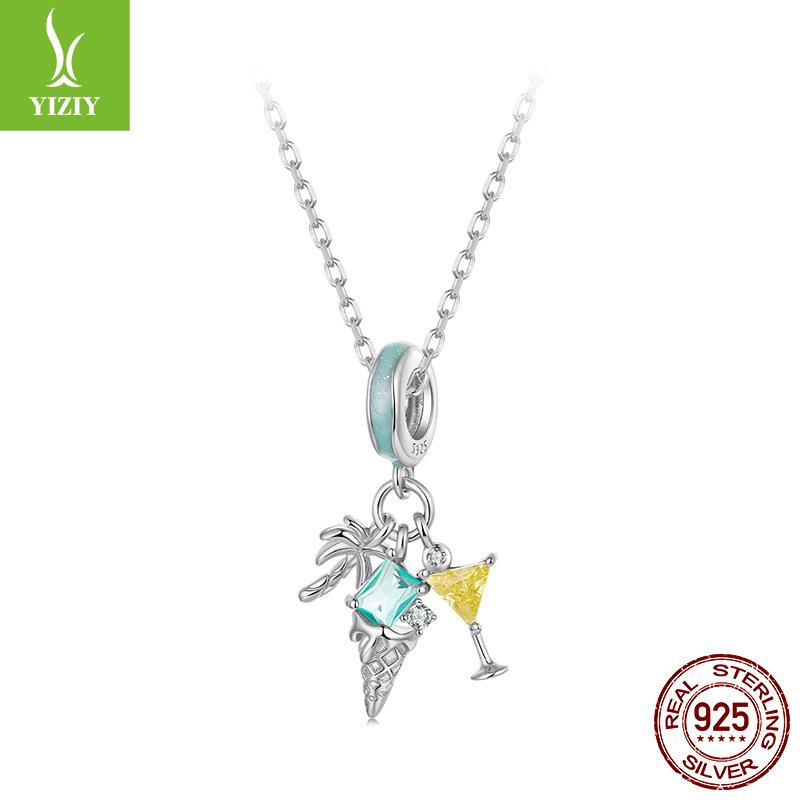 S925 Silver Beach Pendant Cocktail Ocean Style Personality Diy Bracelet Beaded Accessories