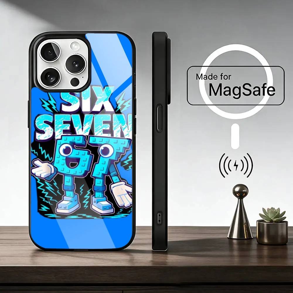 67 Six-S-Seven Чехол для телефона для iPhone17,16,15,14,13,12,11 Plus,Pro Магнитный для Magsafe Беспроводная зарядка