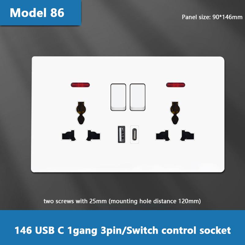 Стандартная розетка Великобритании 13А, двойная USB, вилка Type-C, настенная розетка, 1/2/3-клавишный двухпозиционный выключатель, белая универсальная 5-контактная настенная электрическая розетка