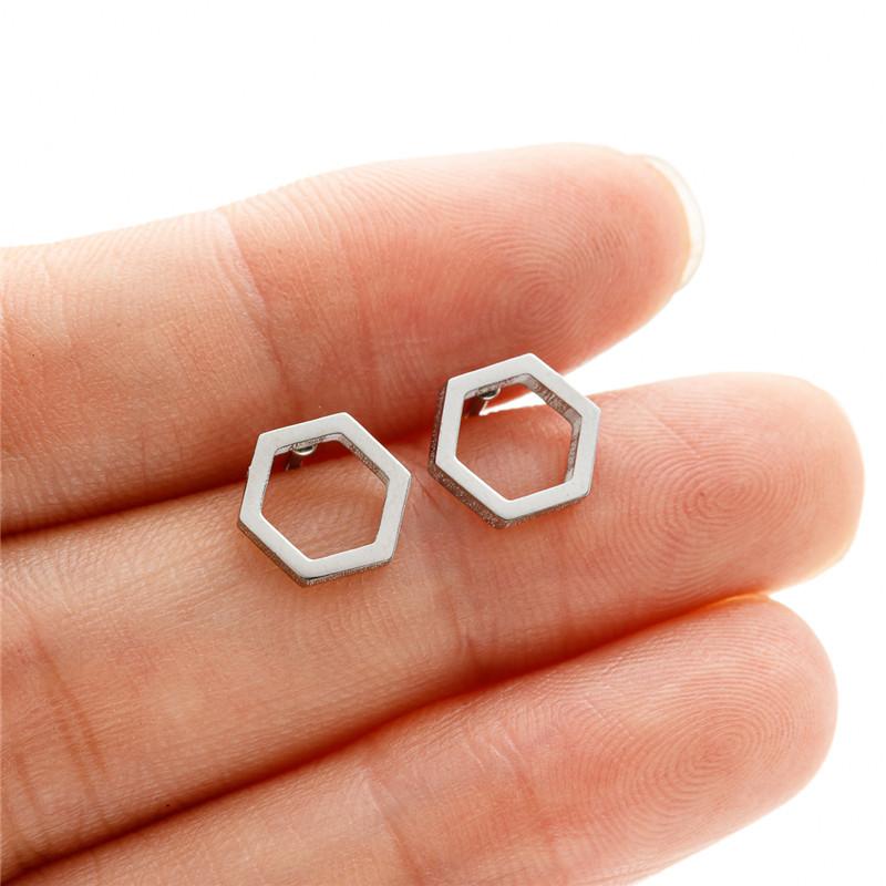 Small Stainless Steel Earrings Geometric Women Men Minimalist Round Heart Moon Star Ear Studs Triangle Pendientes Gift