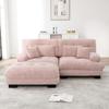Cloud corner sofa for living room, chenille double sofa, 2 lumbar pillows, 2 decorative pillows, wide armrests, ottoman, pink