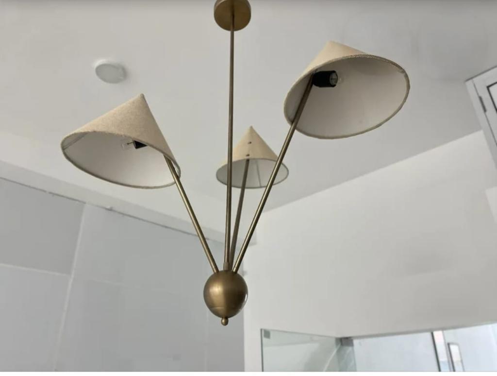 Подвесной светильник с 3 тканевыми абажурами, стиль Mid Century Modern, сырая латунь, люстра-спутник