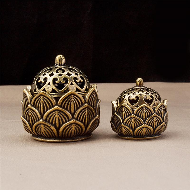 Retro Copper Small Lotus Hollow Out Incense Stick Burner Brass Incense Holder