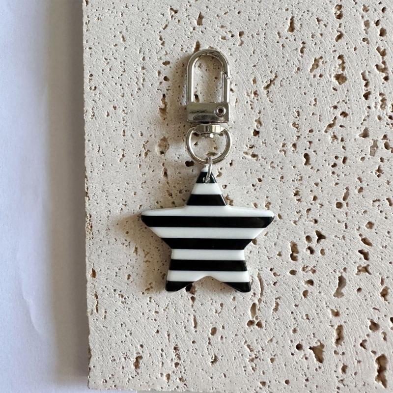 Lovely Star Charm Keyring Alloy Resin Detachable Striped Star Pendant Hanging Decoration For Women Girls Fashion