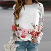 Fall Autumn Women'S Fashion O Neck Long Sleeve T-Shirt Loose Clothes Cool Rose Print T Shirt For Girls Street