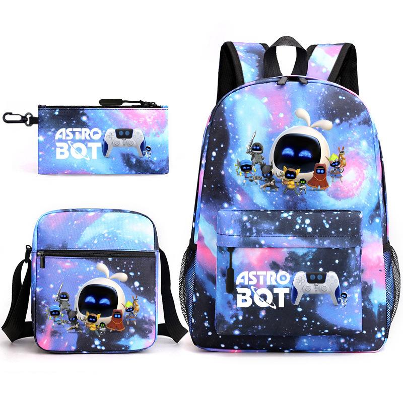 Teen Schoolbag, Universe Robot, Primary School Student Starry Sky Personality Heat Transfer Backpack Three-piece Set