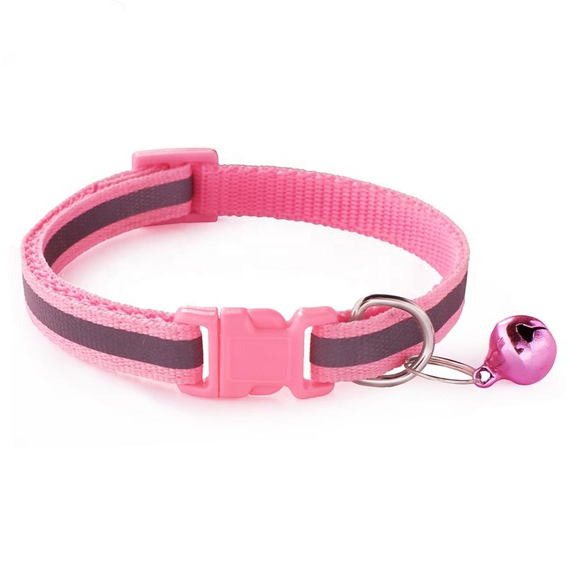 18 Colors Available Reflective Light Stripe AirTag Cat Bell Collar for Small Dogs Polyester with Ribbon Print Decoration