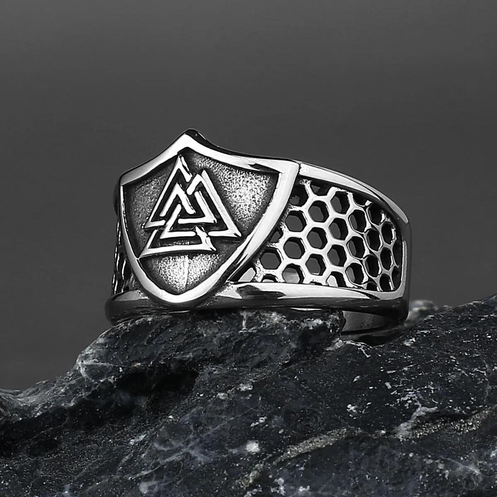 Men Biker Nordic Viking Rings Stainless Steel Retro Nordic Ethnic Belief Odin Viking Rune Ring Men Amulet Jewelry