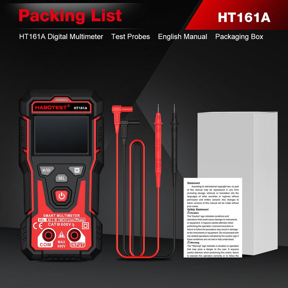 Digital Multimeter HT161A with 4000 Counts Smart Auto Ranging True RMS NCV Detection Backlit LCD and CATII Safety Certification