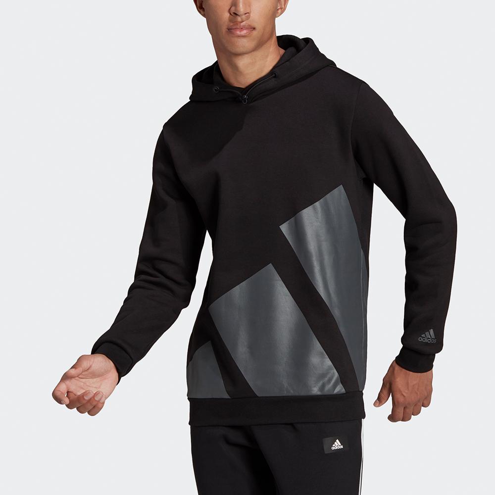 adidas Мужская флисовая толстовка с капюшоном и большим логотипом Черная HI1180