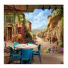 Фреска Вид улицы маленького города Европейский стиль Обои Ретро Кафе Ресторан Бар Фон 3d Настенные фрески