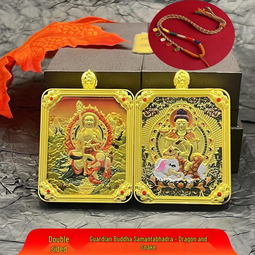 Подвеска-медальон Гаху в тибетском стиле из титановой стали с Тханкой Восьми Божеств-Защитников