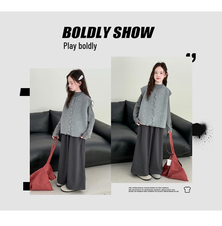 Девочки Корейский Стиль Комплект из Трех Вещей Осенняя Мода 2025 – Стильный Повседневный Наряд для Старших Девочек