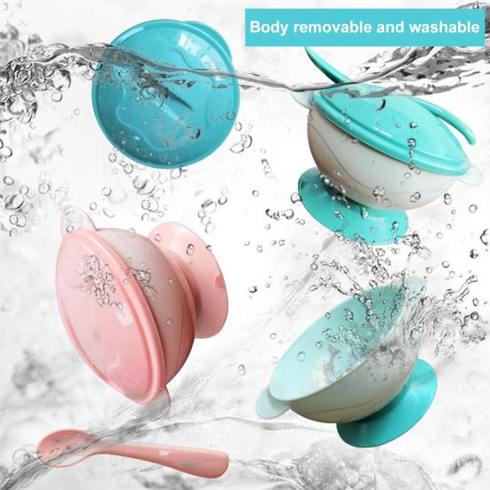 1 Set Suction Bowl with Spoon Eco-friendly Safe Long-lasting Smooth Edge Diet Training Polypropylene Suction Cup Baby Cutlery Bowl Household Supply