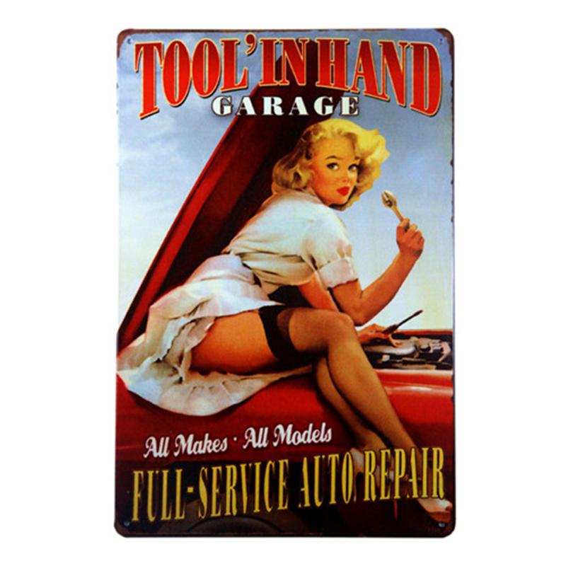 Полный сервис в стиле пин-ап, винтажные газовые масла, ретро жестяная вывеска, художественный плакат, подвесные тарелки