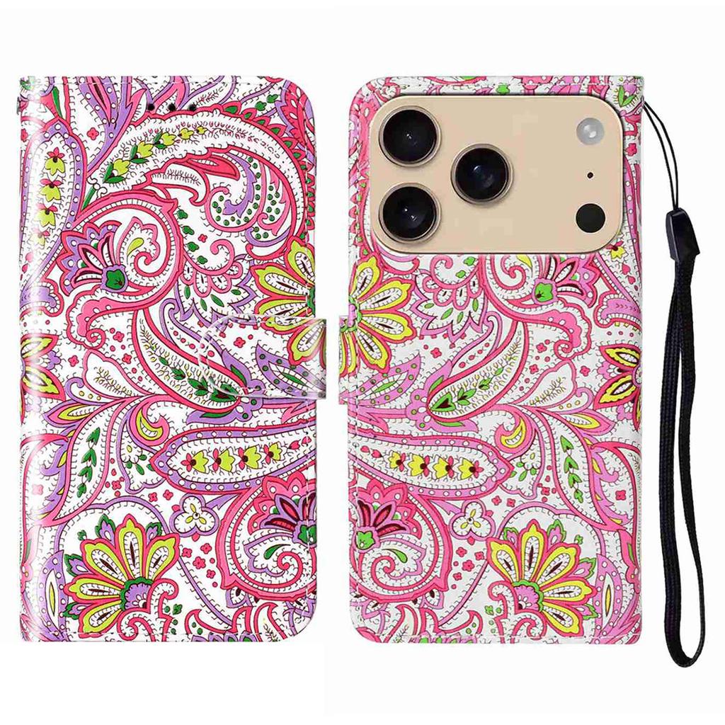 For iPhone 17 Pro Max Case Pattern Leather Wallet Phone Cover with Strap